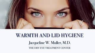 woman with blue eyes promoting warmth and lid hygiene by Dr. Jacqueline Muller