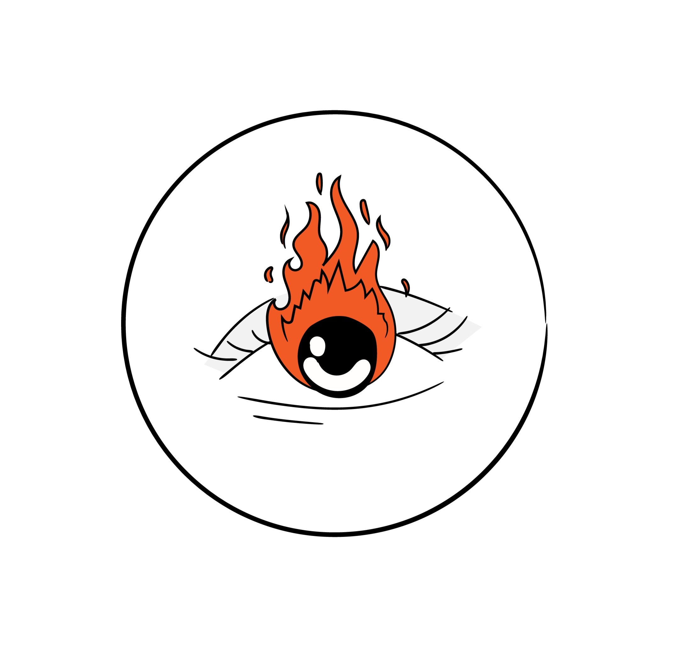 Illustration of an eye with flames symbolizing burning eyes, irritation, and redness discomfort