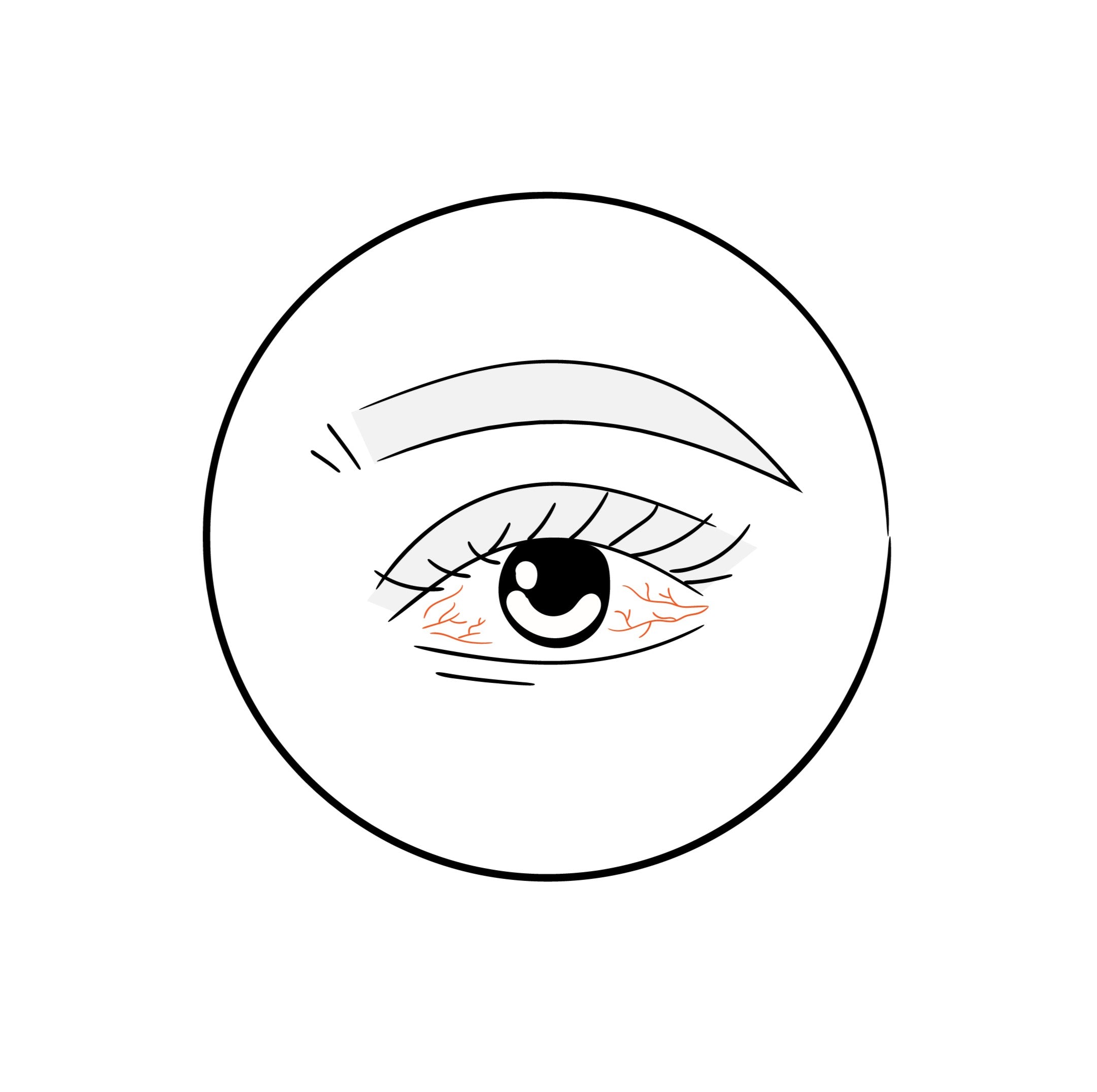 Illustration of a red irritated dry eye with visible veins on white background