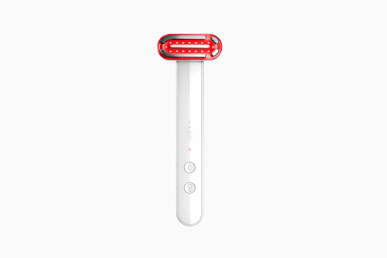 LED facial wand with red light therapy and microcurrent on a white background